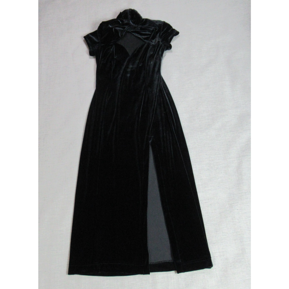 Vintage Night Way Dress Size 10P Black Velvet Y2K 90s Vamp Goth Prom Gown USA